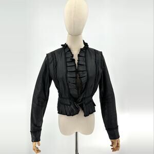 Vintage Y2K Moda International Black Genuine Leather Ruffle Jacket